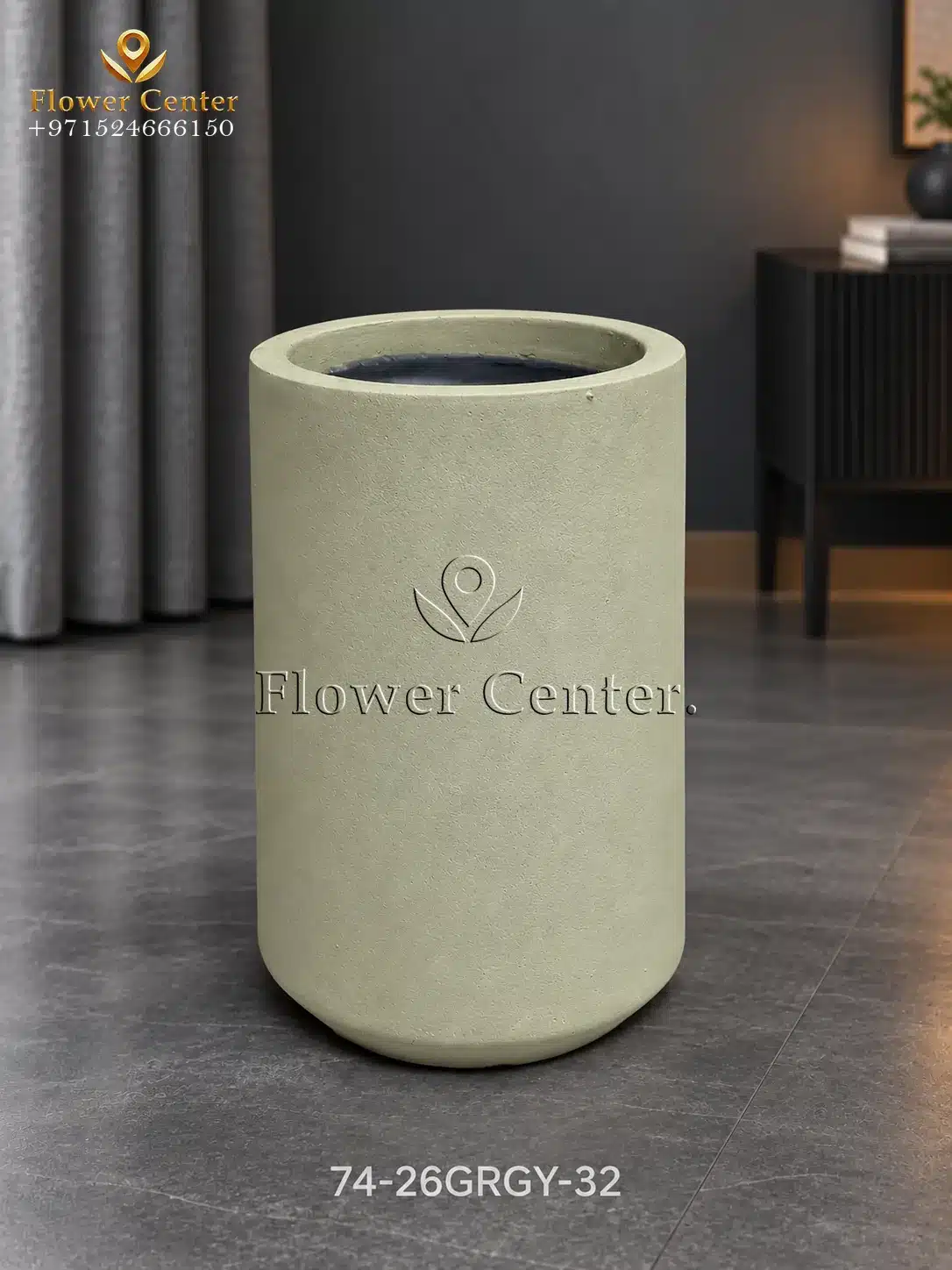 Sage Green Straight Column Fibreclay Planter 32 cm
