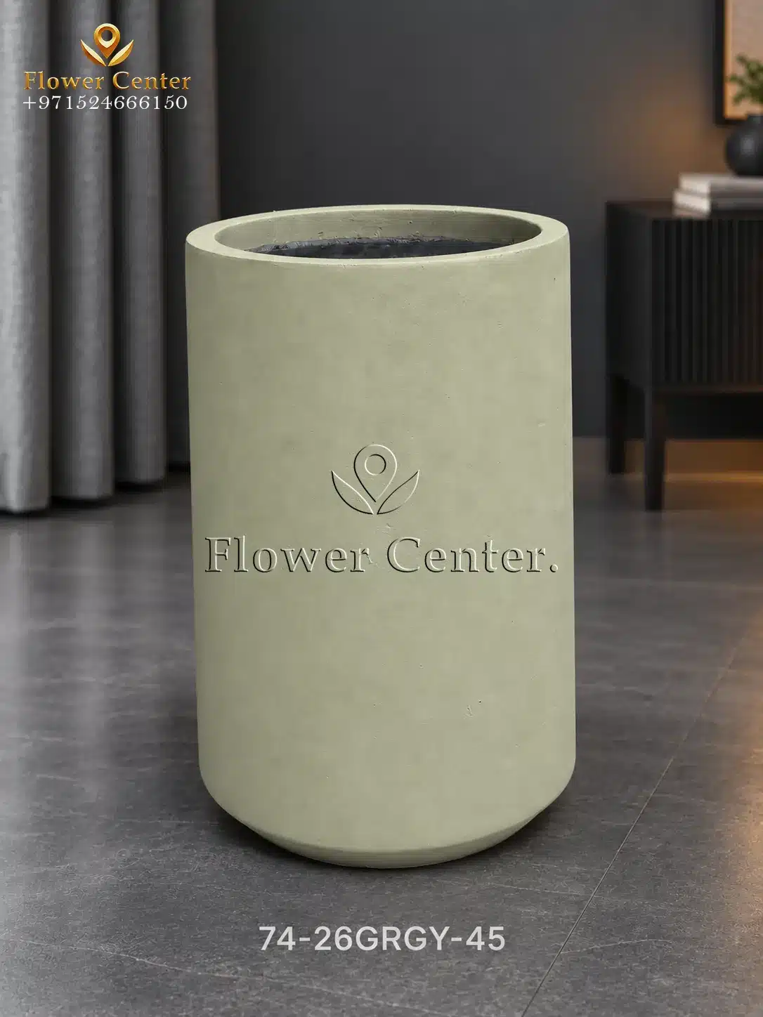 Sage Green Straight Column Fibreclay Planter 45 cm