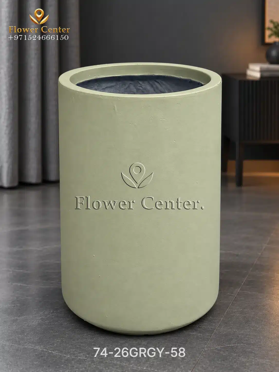 Sage Green Straight Column Fibreclay Planter 58 cm