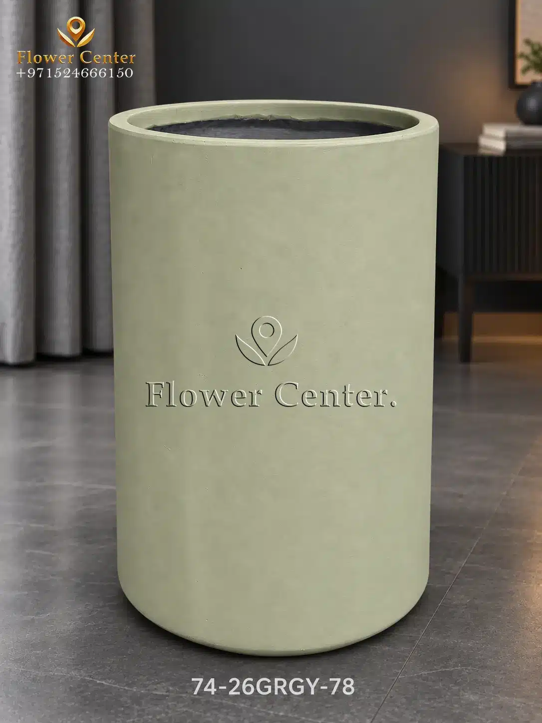 Sage Green Straight Column Fibreclay Planter 78 cm