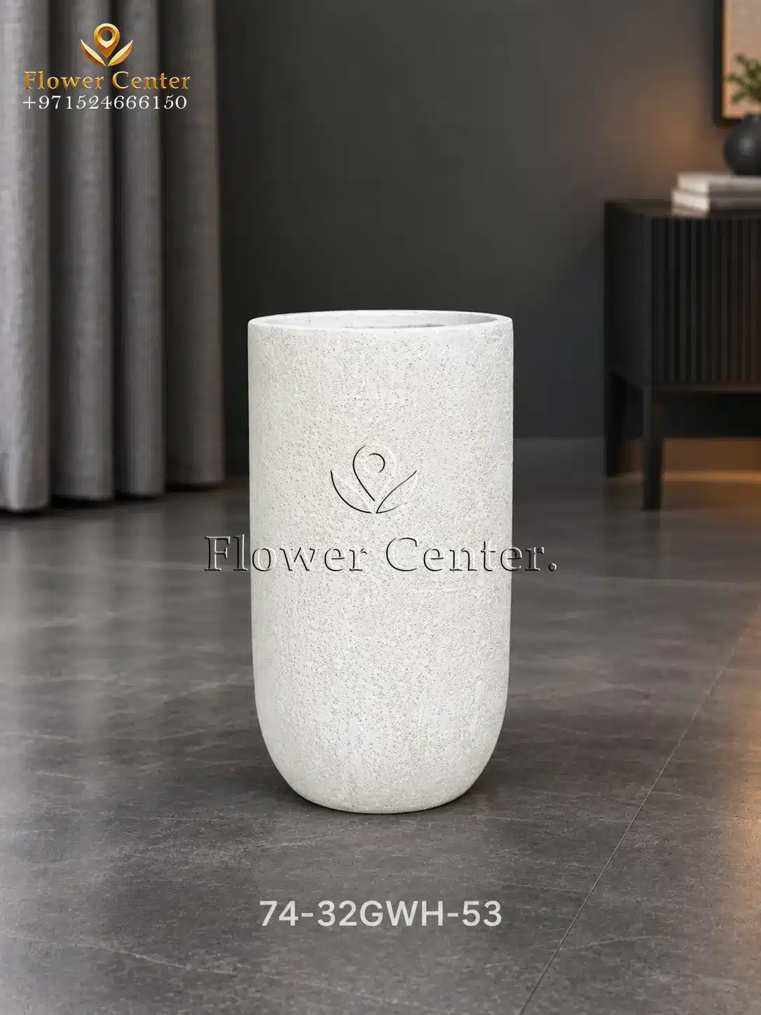 Cream Tall Slim Column Fibreclay Planter 53 cm