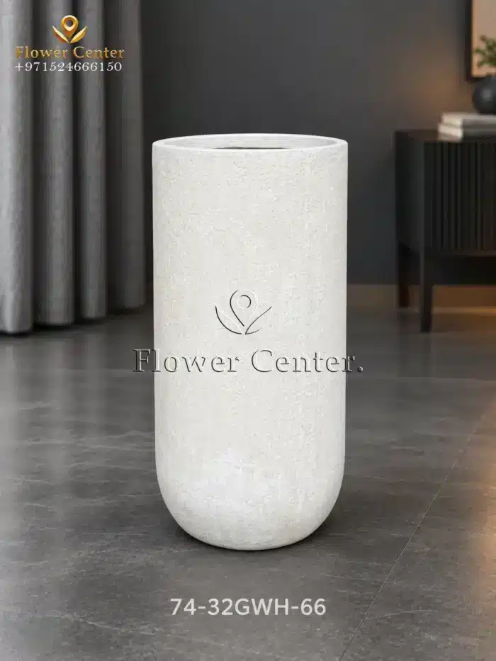 Cream Tall Slim Column Fibreclay Planter 66 cm