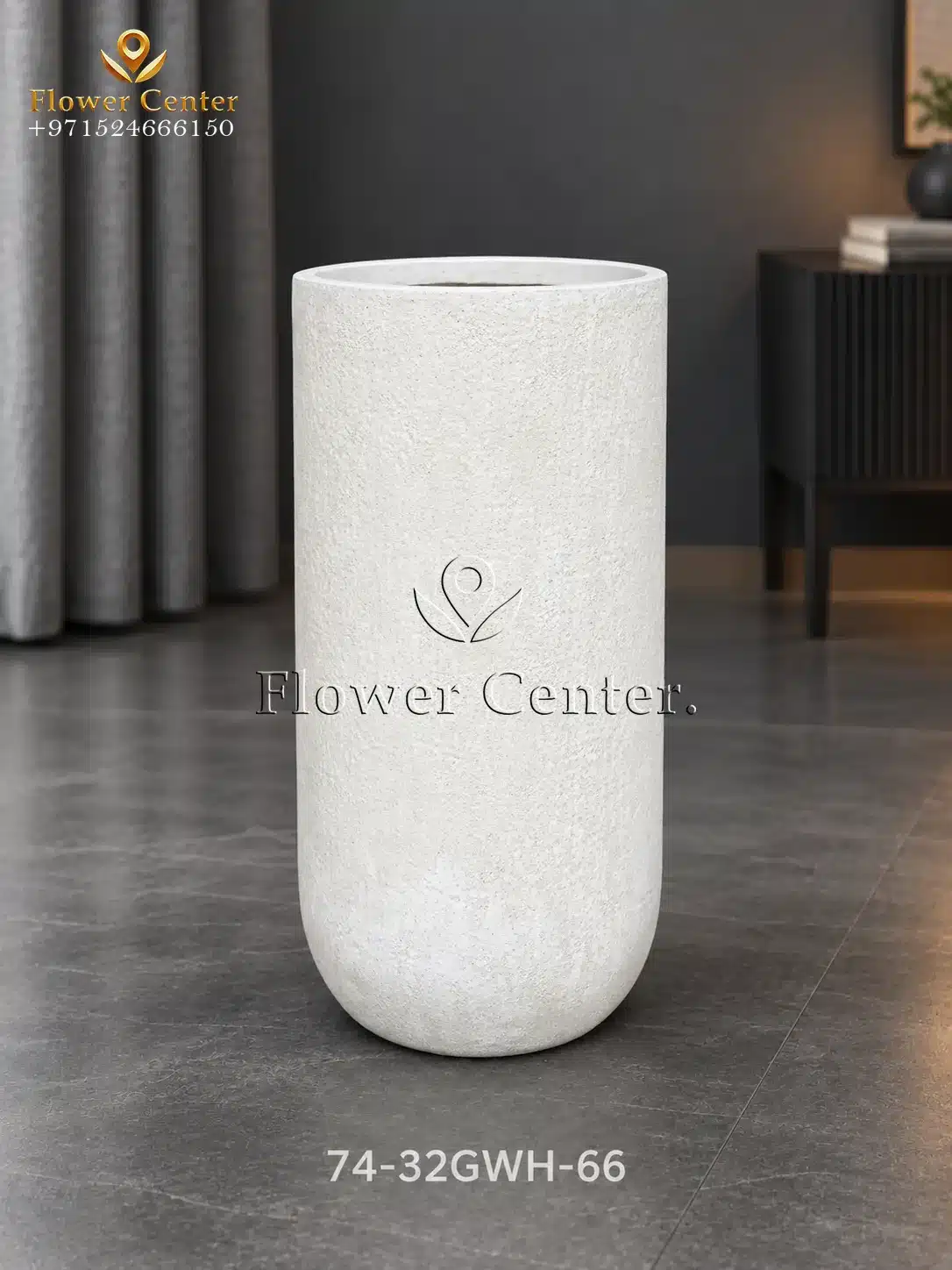 Cream Tall Slim Column Fibreclay Planter 66 cm
