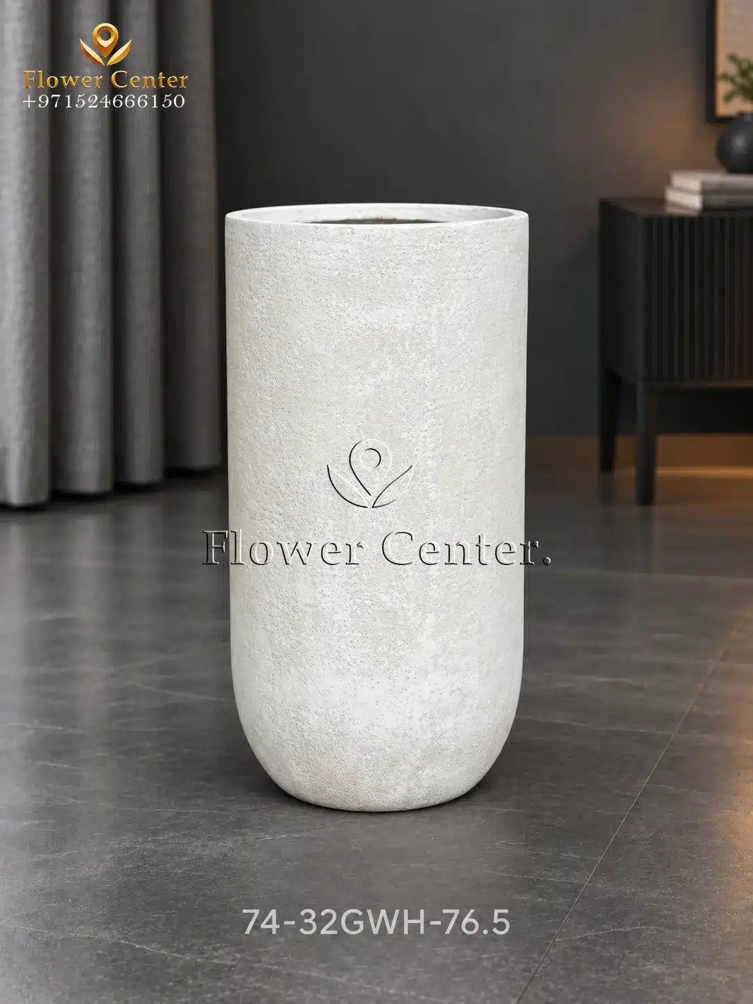 Cream Tall Slim Column Fibreclay Planter 76.5 cm