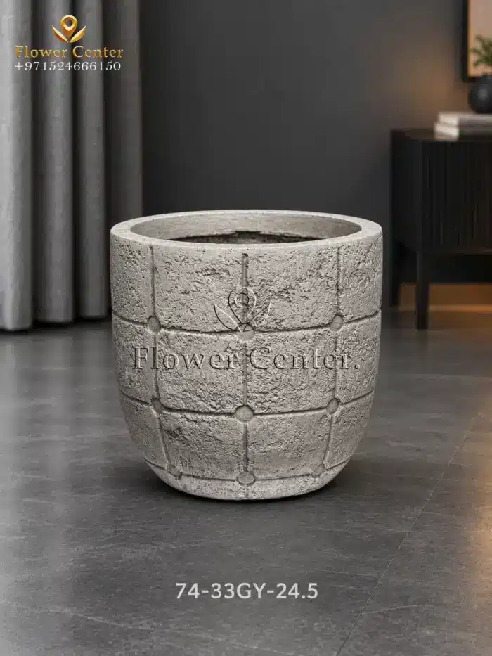 Grey Tile-Texture Egg Fibreclay Planter 25.5×24.5 cm