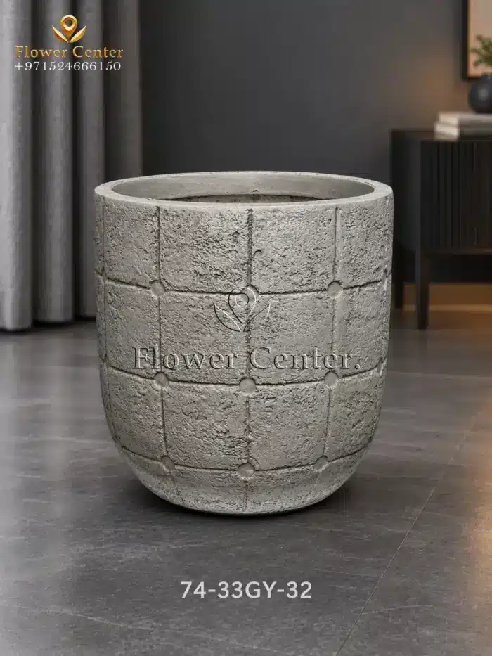 Grey Tile-Texture Egg Fibreclay Planter 32×32 cm