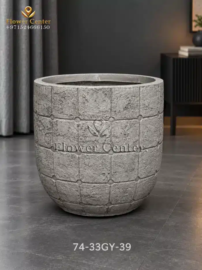 Grey Stone-Block Egg Fibreclay Planter 39 cm
