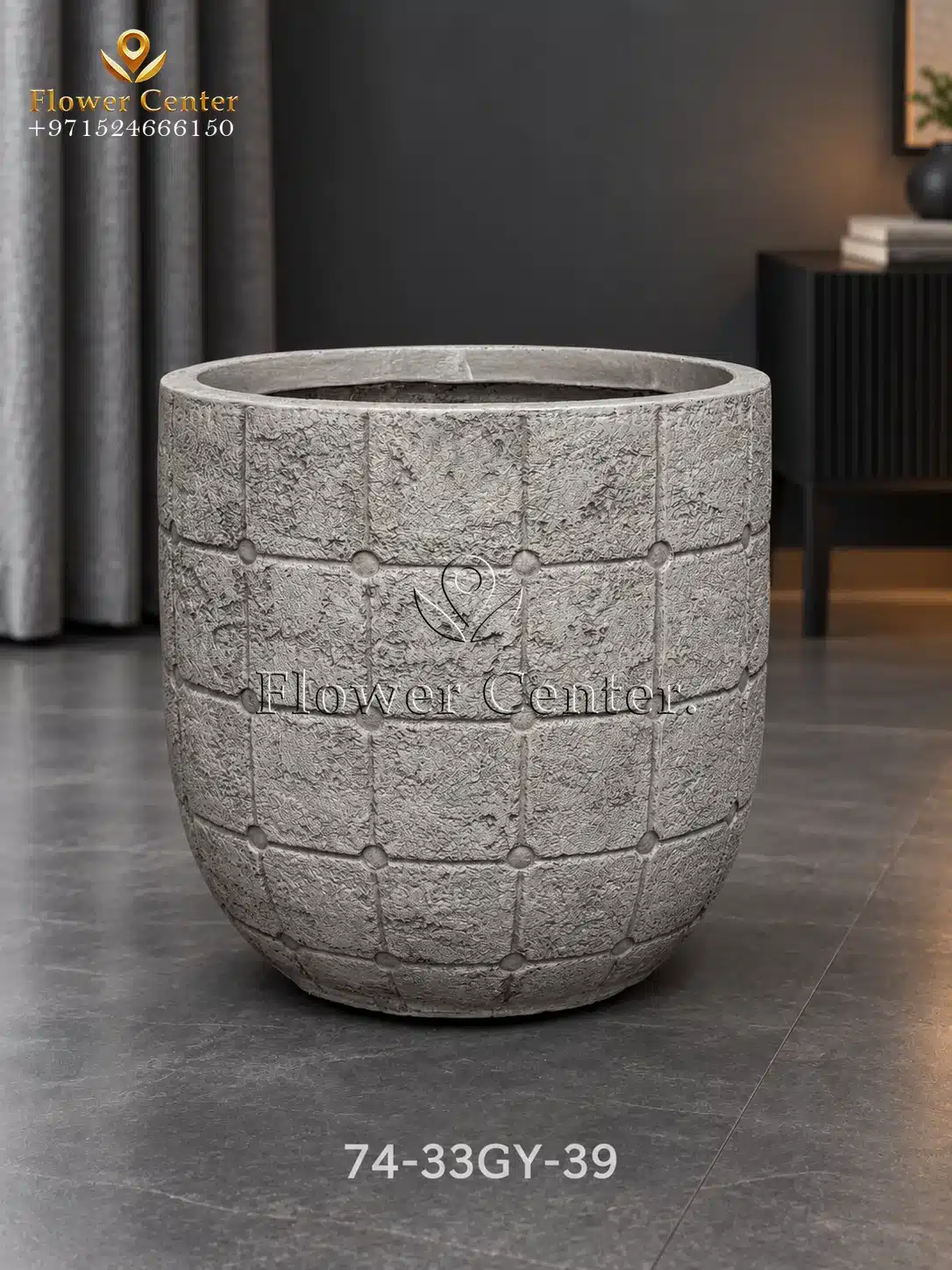 Grey Stone-Block Egg Fibreclay Planter 39 cm
