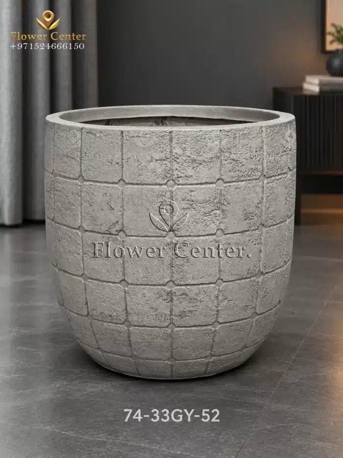 Grey Tile-Texture Egg Fibreclay Planter 54.5×52 cm