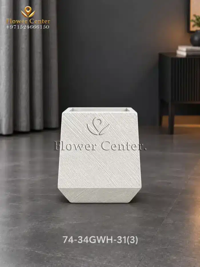 White Brushed Square Fibreclay Planter 31 cm