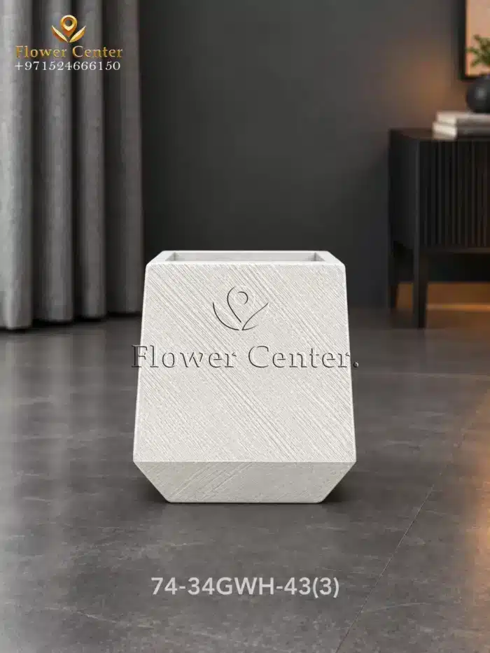White Brushed Square Fibreclay Planter 43 cm
