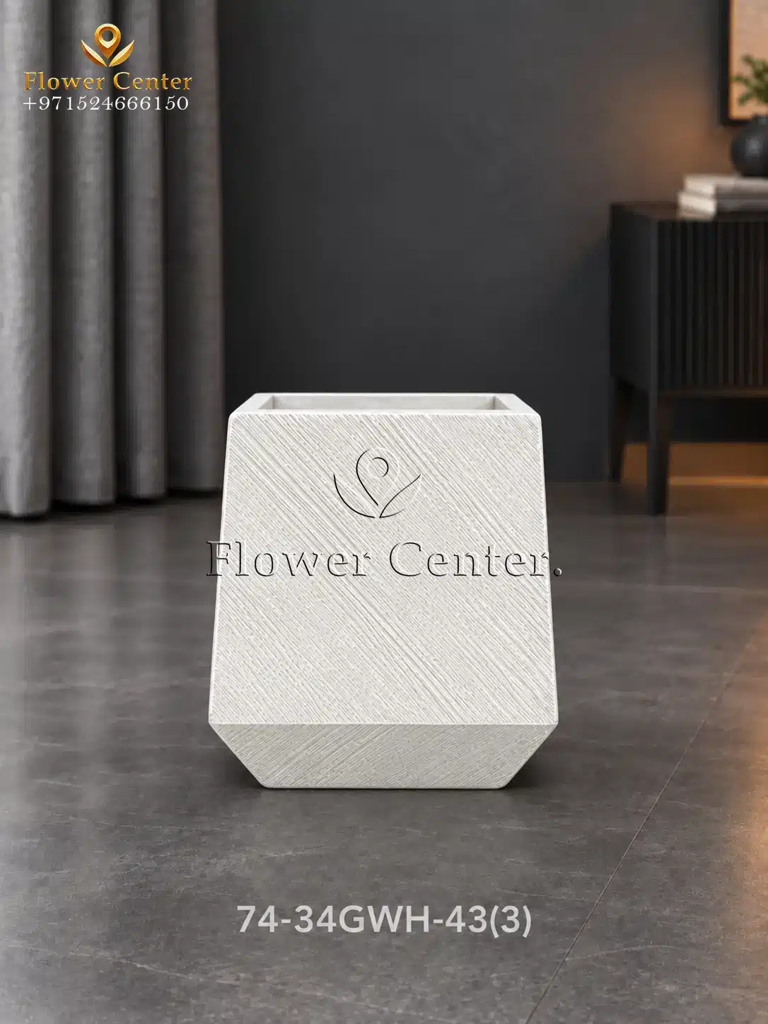 White Brushed Square Fibreclay Planter 43 cm