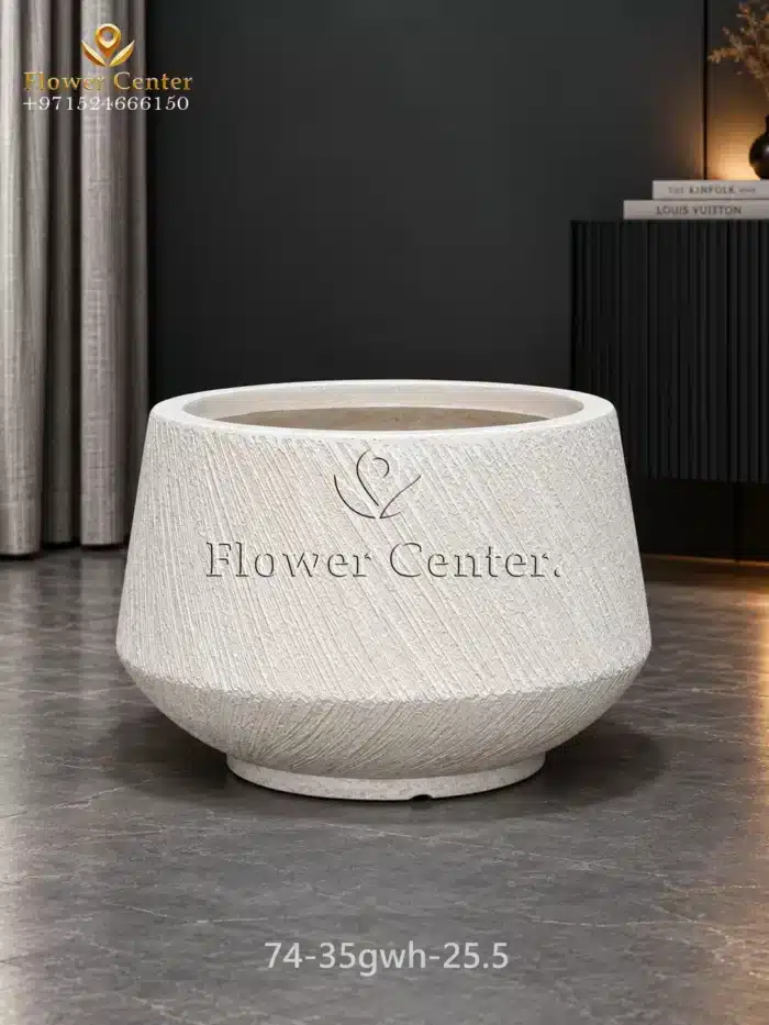 White Brushed Hourglass Fibreclay Planter 40×25.5 cm