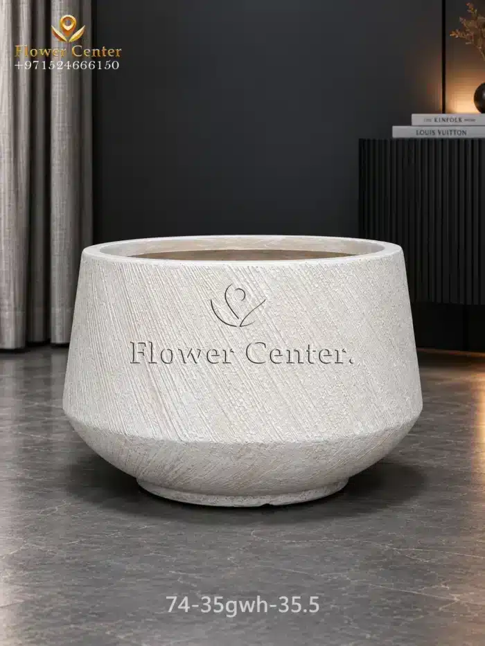 White Brushed Hourglass Fibreclay Planter 53×35.5 cm