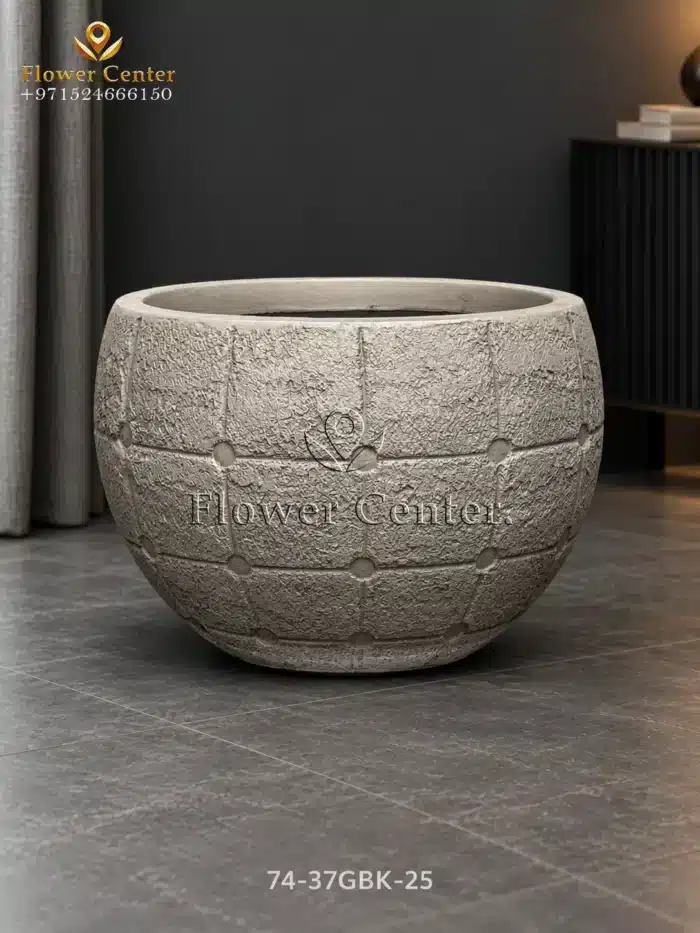 Dark Grey Tile-Texture Bowl Fibreclay Planter 35×25 cm
