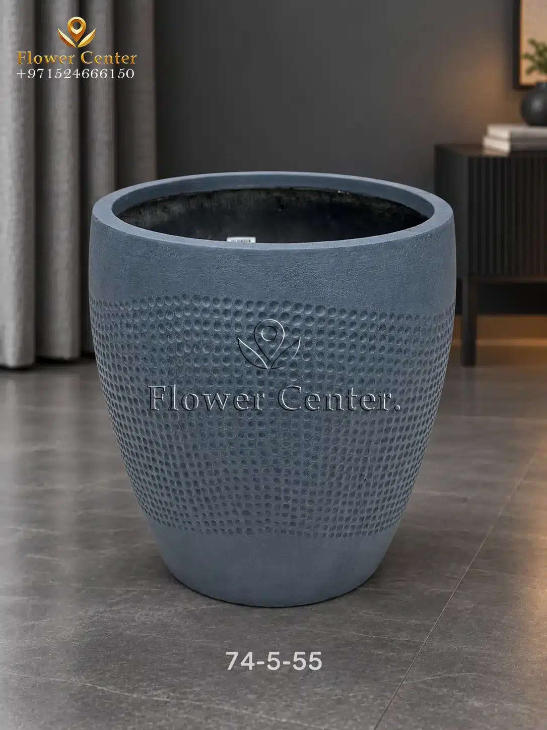 Navy Blue Dotted Taper Fibreclay Planter 55 cm