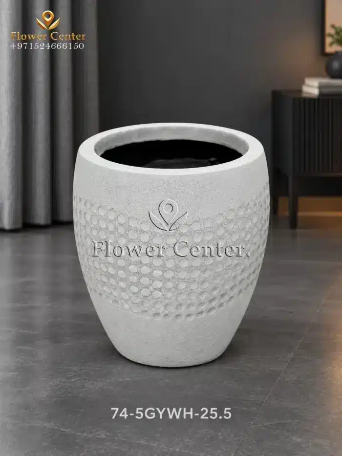Grey-White Dotted Taper Fibreclay Planter 25.5 cm