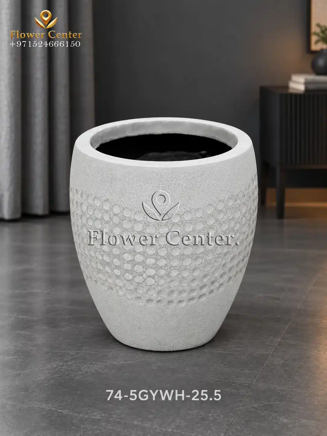 Grey-White Dotted Taper Fibreclay Planter 25.5 cm