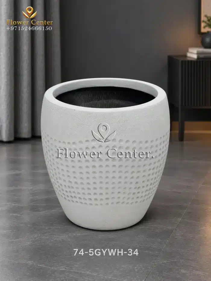 Grey-White Dotted Taper Fibreclay Planter 34 cm