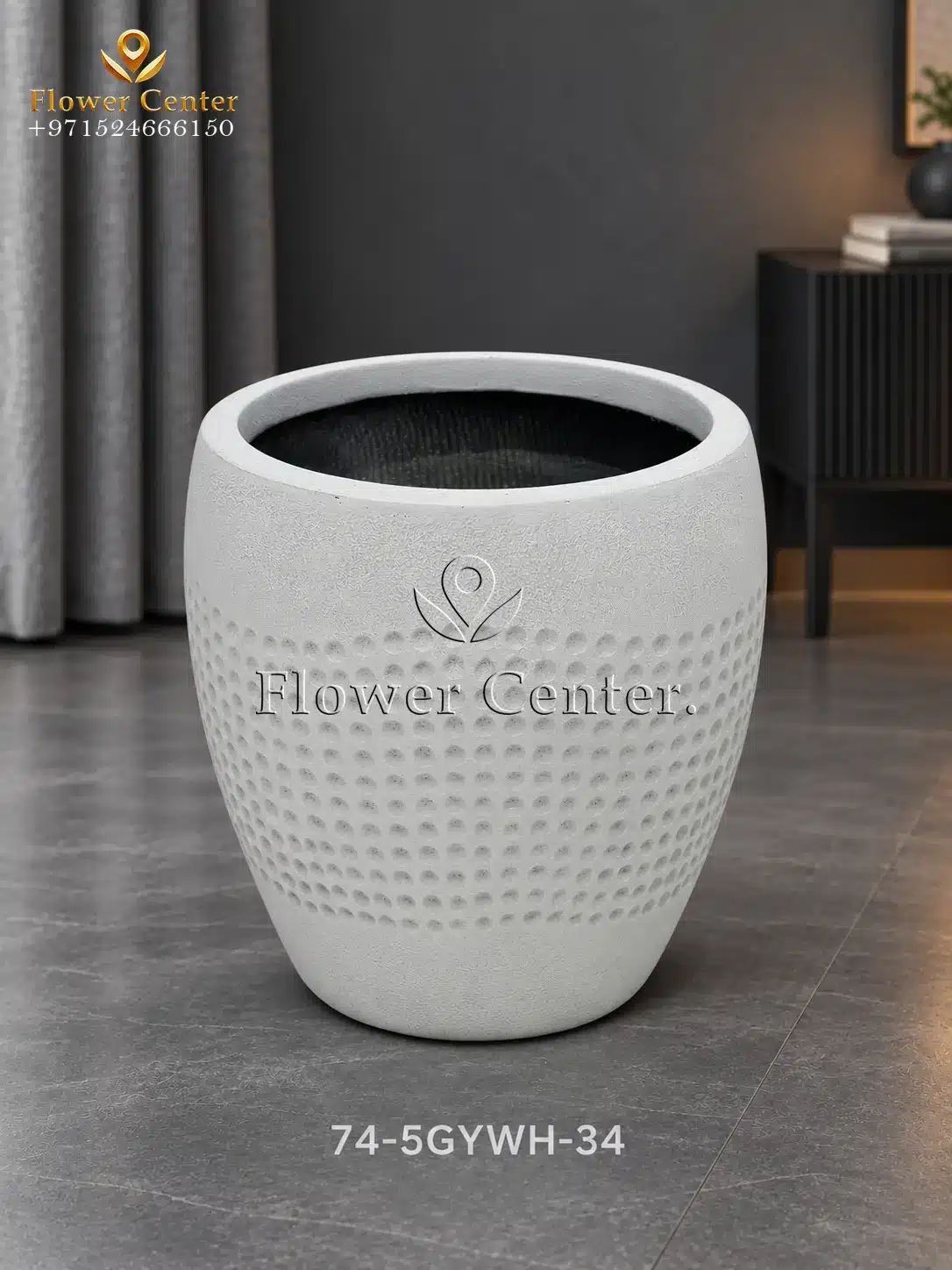 Grey-White Dotted Taper Fibreclay Planter 34 cm