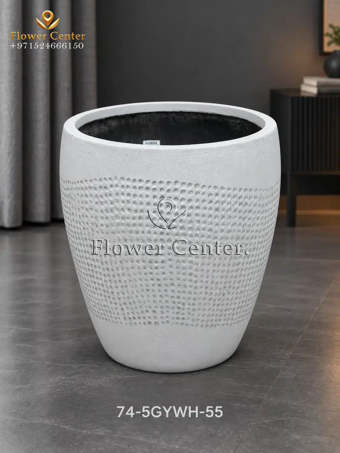 Grey-White Dotted Taper Fibreclay Planter 55 cm