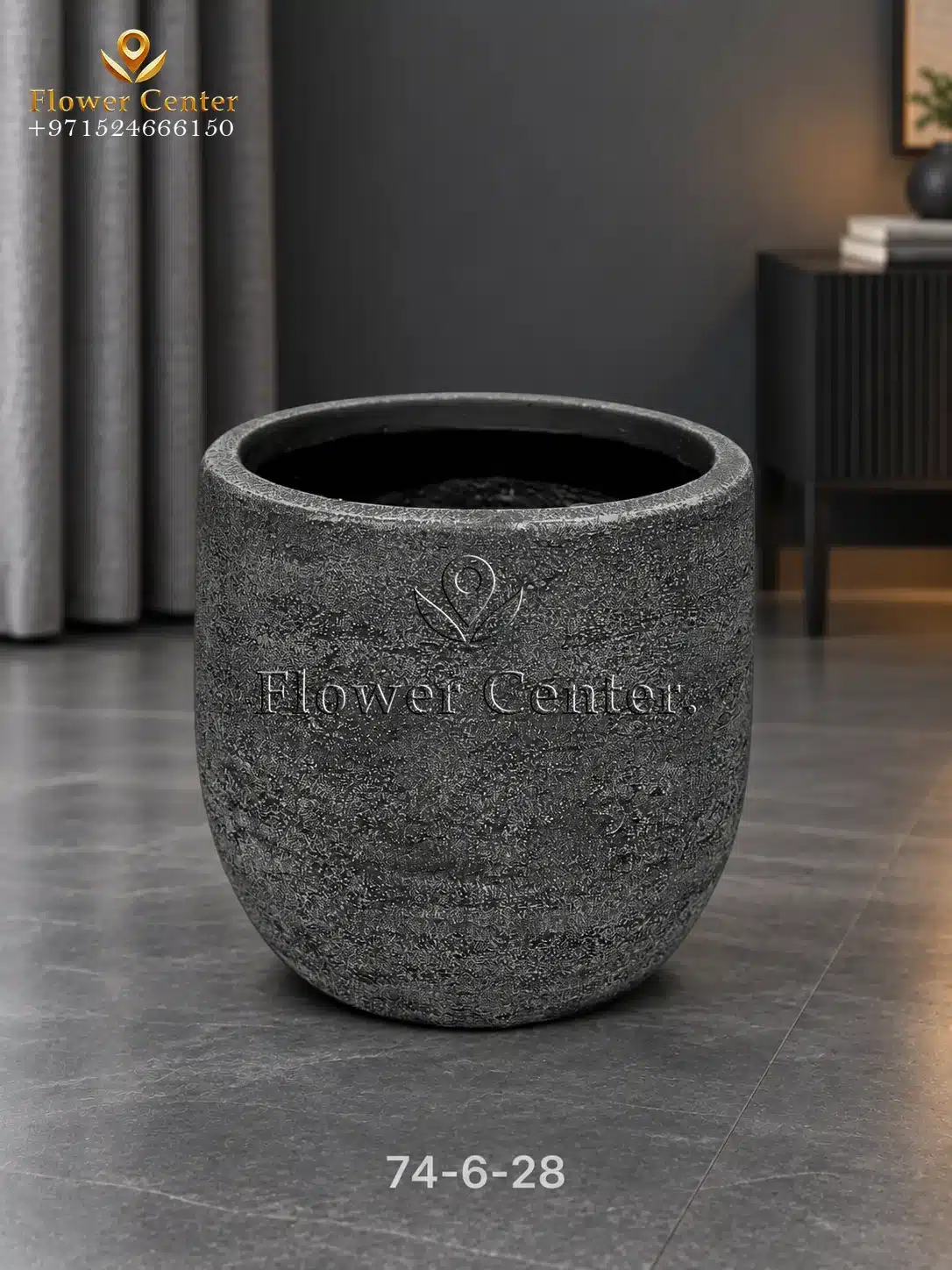 Graphite Lava-Texture Fibreclay Planter 28 cm