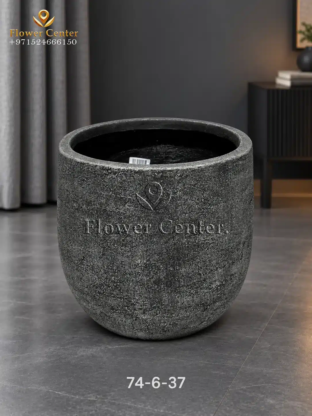 Graphite Lava-Texture Fibreclay Planter 37 cm