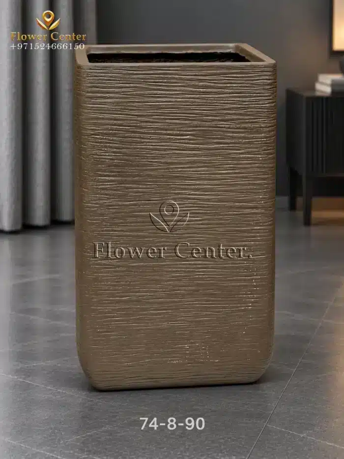 Bronze Ribbed Tall Square Fibreclay Planter 90 cm