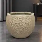 Beige Diagonal-Groove Round Fibreclay Planter 42.5 cm