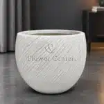 White Diagonal-Groove Round Fibreclay Planter 42.5 cm