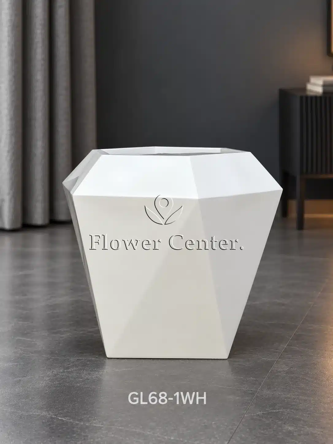 White Faceted Geometric Planter - Wide Top