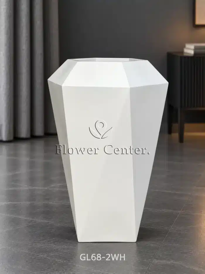 White Faceted Geometric Planter - Medium Taper