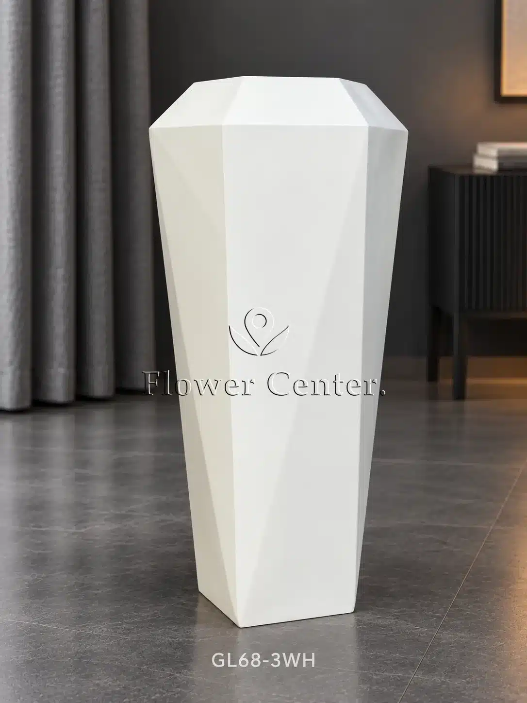White Faceted Geometric Planter - Tall Column