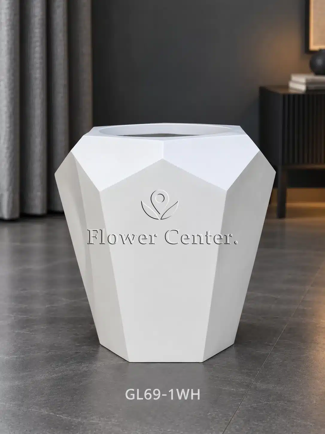 White Faceted Wide-Belly Planter