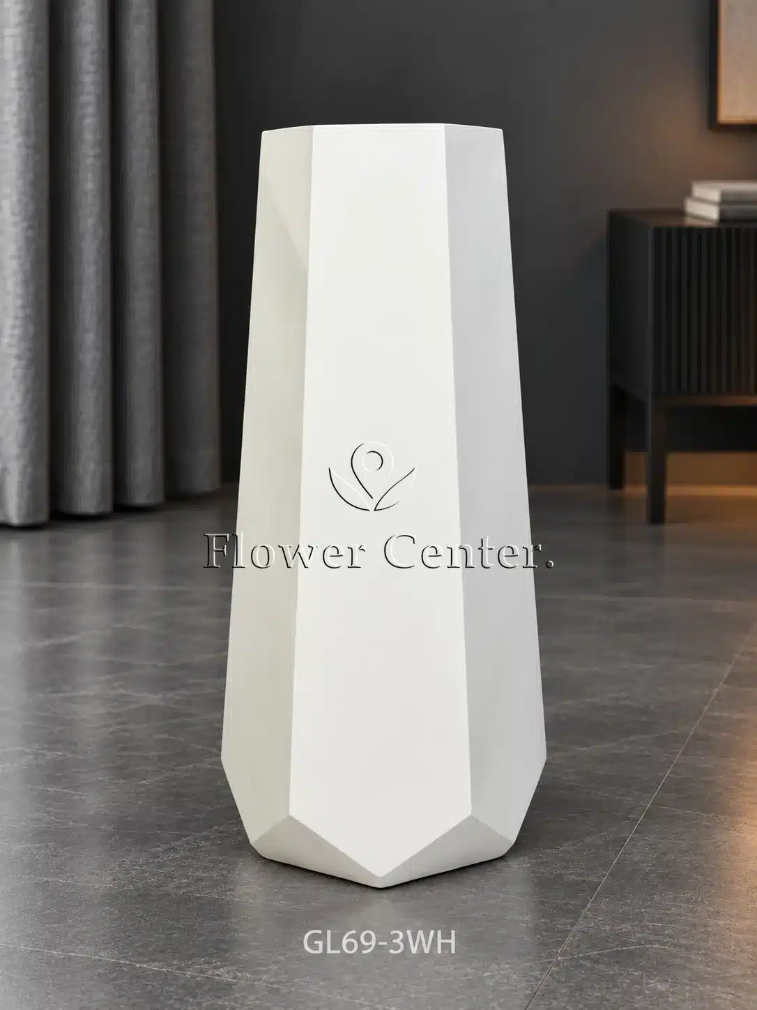 White Faceted Slim Vase Planter