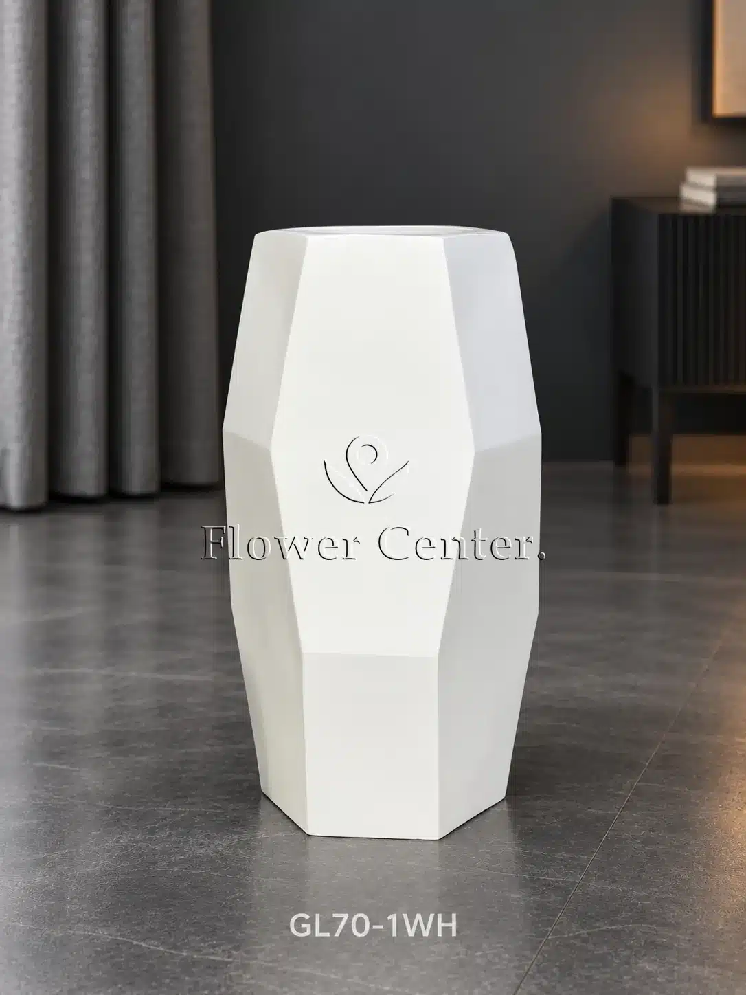 White Faceted Barrel Planter - Tall