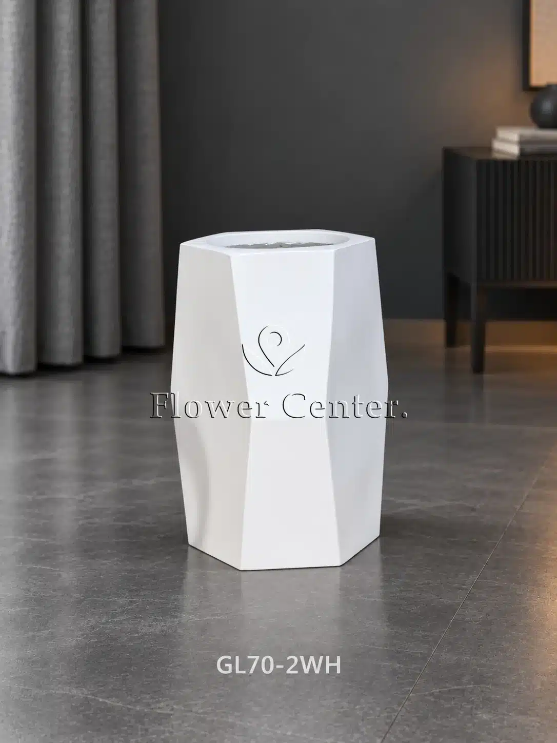 White Faceted Barrel Planter - Compact