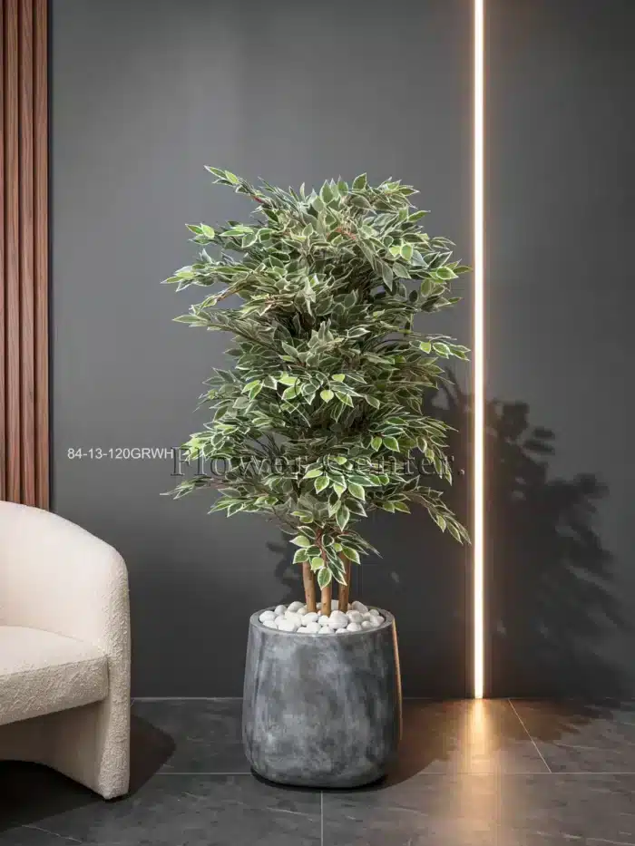 Artificial Variegated Ficus Tree 120 cm – Green and White Leaves