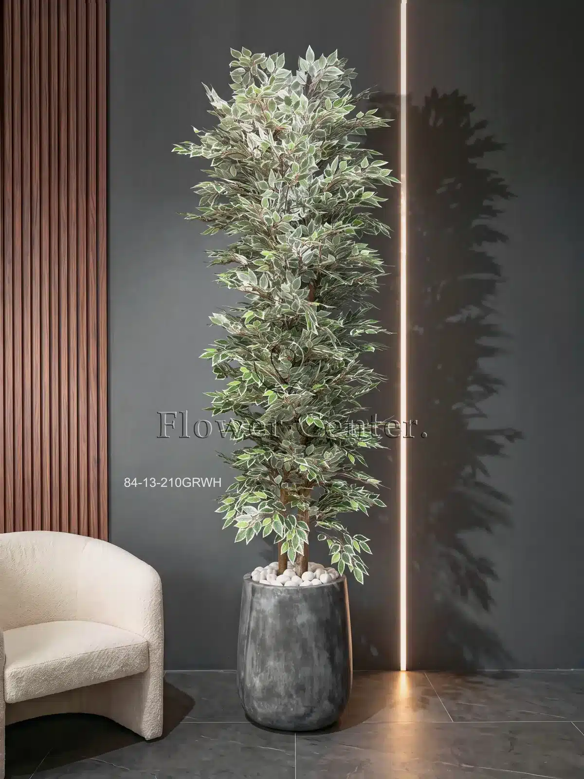 Artificial Variegated Ficus Tree 210 cm – Green and White Leaves